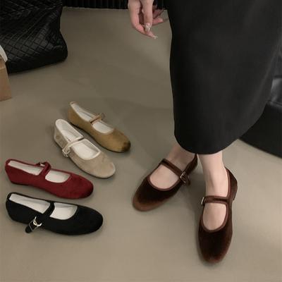 Primavera y Verano Sith Terciopelo Mary Janes Suaves Zapatos de Leche Boca Baja Zapatos Planos Finos Mujer