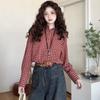 Korean retro red plaid shirt jacket women's spring and autumn casual loose temperament design sense sunscreen shirt top