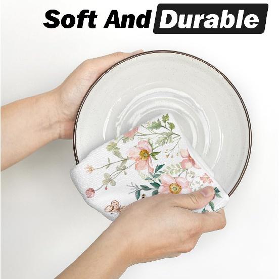 Artoid Mode Floral Leaves Butterfly Spring Kitchen Towels Dish Towels, 18x26 Inch Seasonal Summer Decoration Hand Towels Set of 2