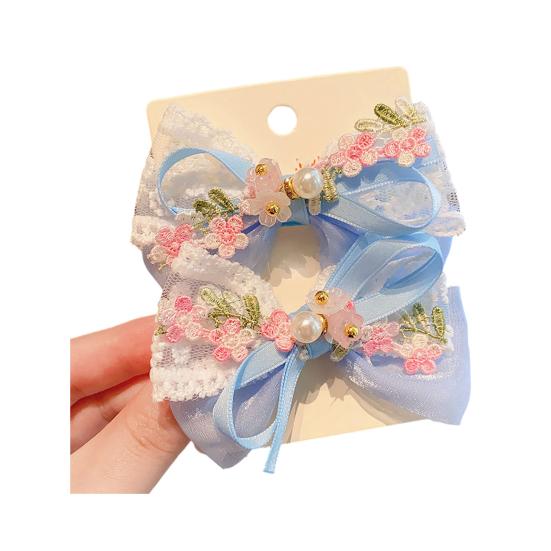 Girl Hair Pin Thin Organza Lace Embroidery Flower Lace Imitation Pearls Decor Hair Clip Spring Forest Style Hairpin