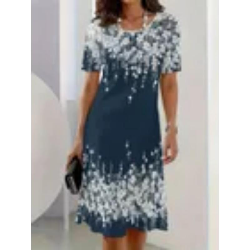 Summer Short Sleeved Dress 3D Floral Print Retro Dress Bohemian Dress Plus Size