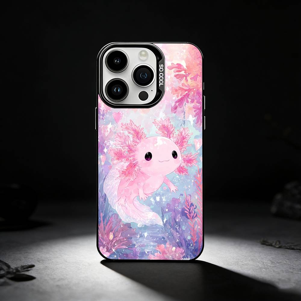 Cartoon Cute Axolotl Phone Case For iPhone 17,16,15,14,13,12,11 Plus,Pro Max,XS,Colored silver phone case
