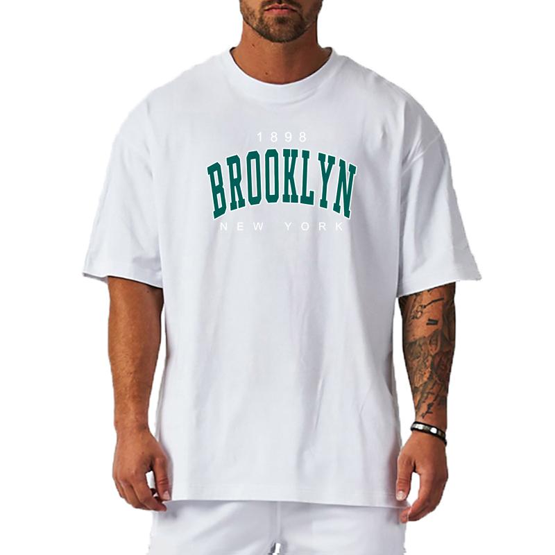 Outdoor Leisure Fashion Men's Summer Loose Round Neck British Letter Print Short-sleeved T-shirt Comfortable Sweat-absorbent Top