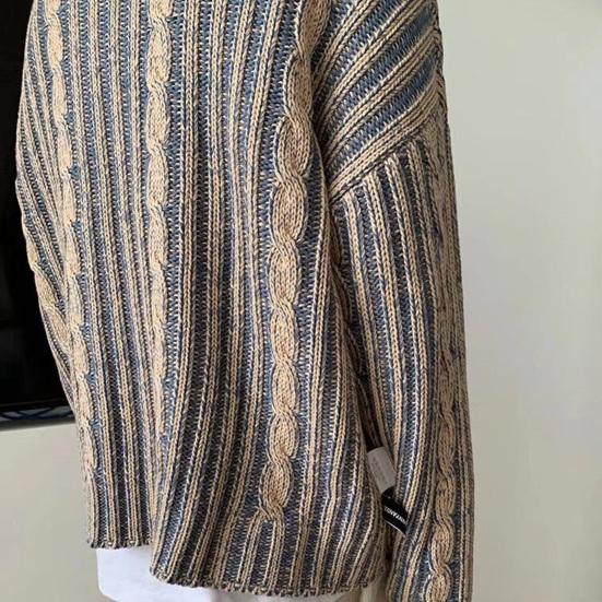 Maglione da uomo autunno inverno colore misto maglia trama intrecciata sciolto spesso maniche lunghe girocollo pullover mantieni caldo stile strada maglione top