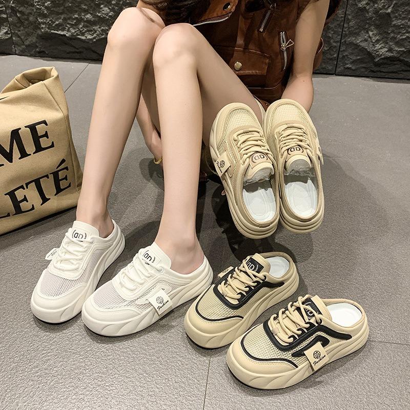 Soft-soled Fashionable Versatile Half-slippers Spring and Summer Breathable Bag Head Slippers Summer New Little White Shoes