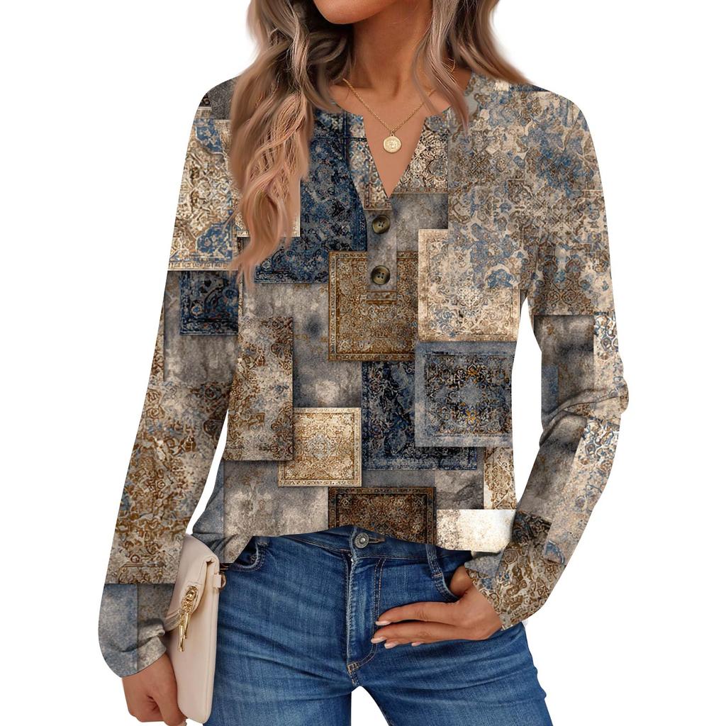 Women's Print Long Sleeve Shirts Elegant Casual Tops Trendy Shirts Tops