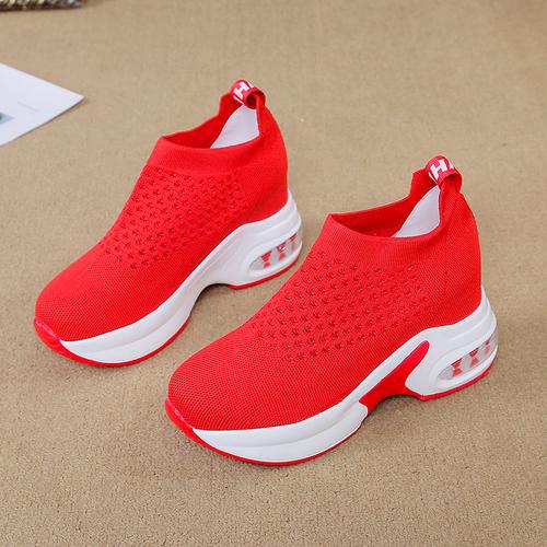 

Модные новые 2024 дышащие женские носки, летние удобные кроссовки, туфли на танкетке 8 см, осенние ботильоны на платформе, белые сетчатые туфли 39 красный