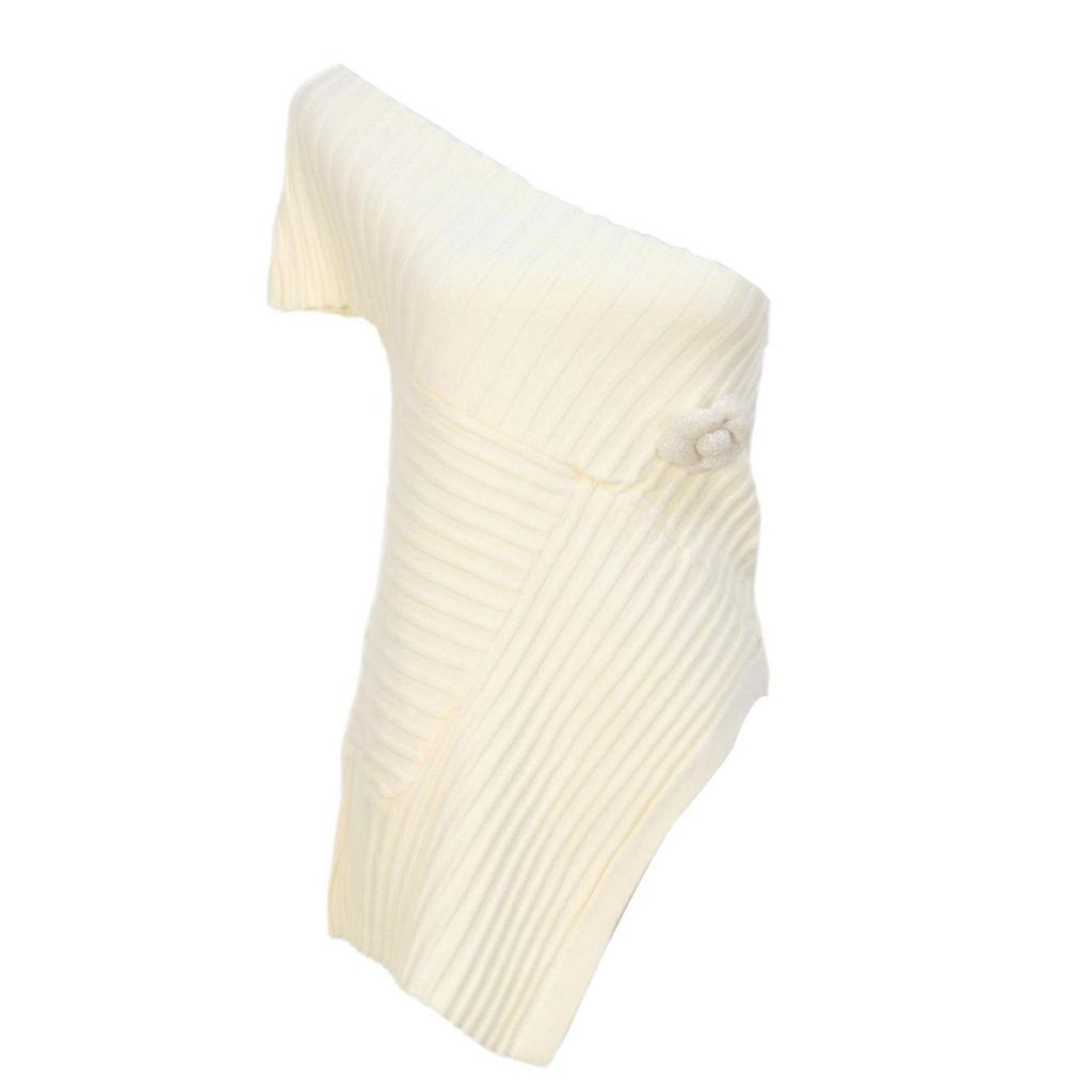 2025 Spring/Summer Women's Sexy Off-the-Shoulder Knitted Vest – Irregular Design, Slim Fit, Pure Desire Top