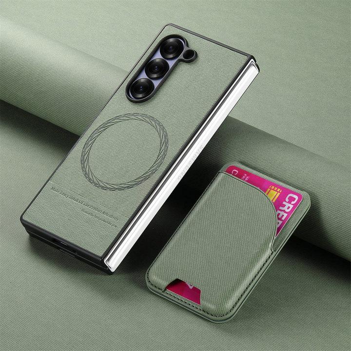 2 In 1 Magnetic Card Bag Leather Cover for Samsung Z Fold 7 Fold6 Fold5 Fold4 Fold3 Magsafe Shockproof Matte Case Funda