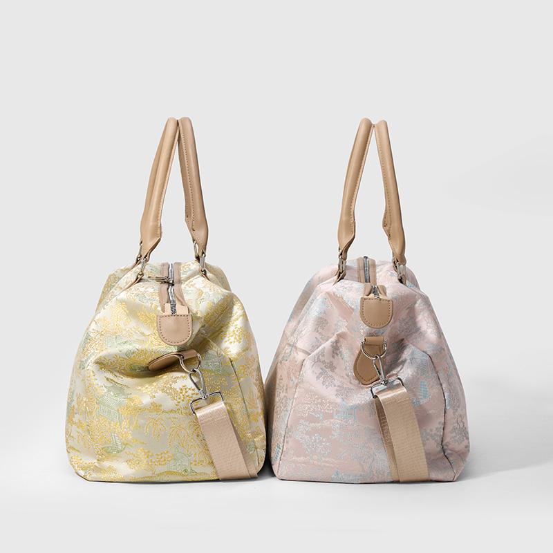 Short Distance Large Capacity Luggage Bag Women's Retro Print Travel Bag with Dry Wet Separation