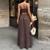Women Striped Maxi Dress Sleeveless Spaghetti Strap Backless Waist Cinched Casual Summer Dress for Vacation Beachwear