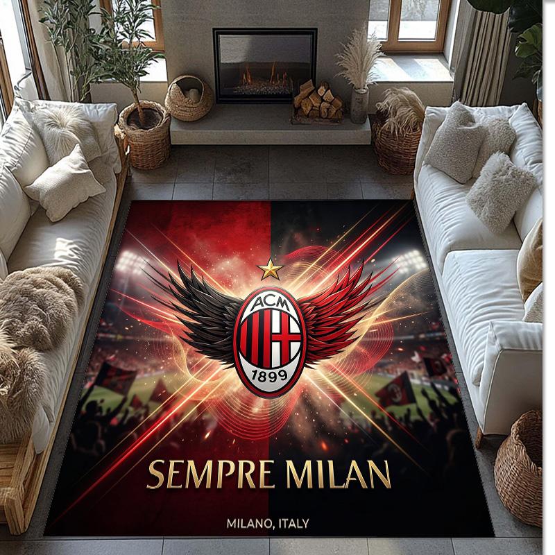 Tapis de zone en flanelle imprimé AC Milan Antidérapant Doux Polyester Tapis de sol Tapis de décoration d'intérieur pour Chambre à coucher Salon Canapé Salle de jeux Décoration de maison