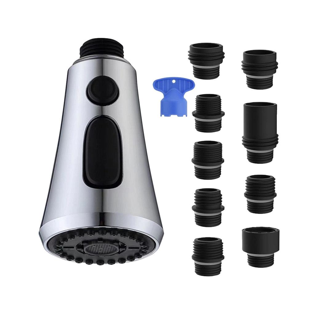 Küchenarmatur Kopf Ersatz, Premium 3-Funktions Auszieh-Sprühkopf mit 9 Adaptern, Küchenspülenarmatur Kopf Kompatibel
