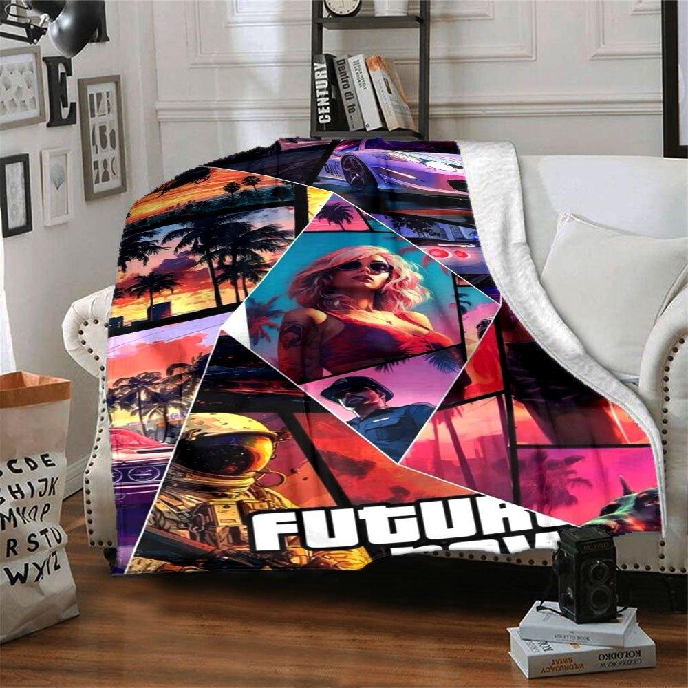 1 peça Cobertor Macio de Flanela Grand Theft Auto com Estampa de Designer Um cobertor aconchegante para todas as estações, perfeito para o sofá, cama, escritório