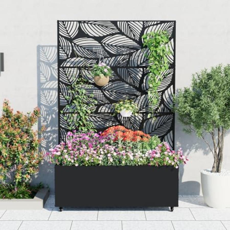 

Metal Planter Box with Trellis and Wheels 71x47x16 Raised Garden Bed for Climbing Plants Vegetables Vines Privacy Planters for United States