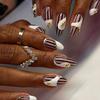 1 Set Women Press on Nails Almond French Tip Stick-on Long Fake Nails Full Cover Glue on False Nails DIY Manicure