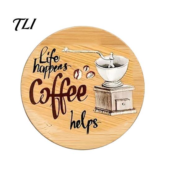 Reusable Wooden Table Coasters 6Pcs Wood for Drinks, Heat Resistant Drink Mat, Anti-slip Round Drinks Mats Dining Room, Coffee And Office Desktop