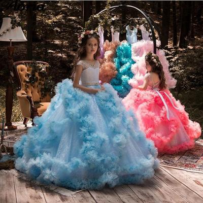 Hot-Selling Children's Princess Flower Girl Wedding & Evening Gown: Floor-Length, Puffy Performance Costume for Girls