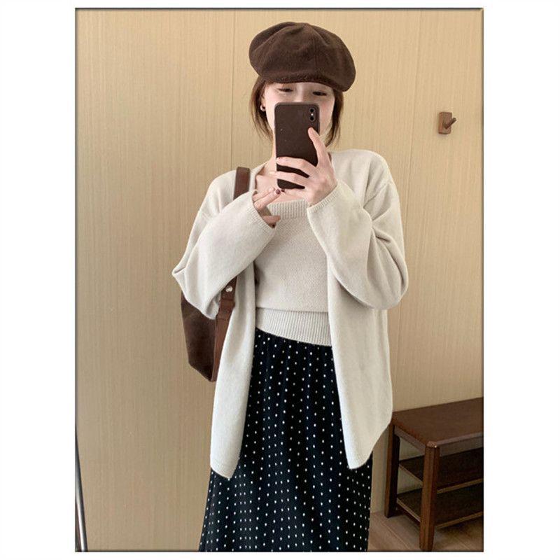 

Вязаный кардиган и майка в корейском стиле – Мода осень/зима 2XL (Recommended for 65-72.5 kg)