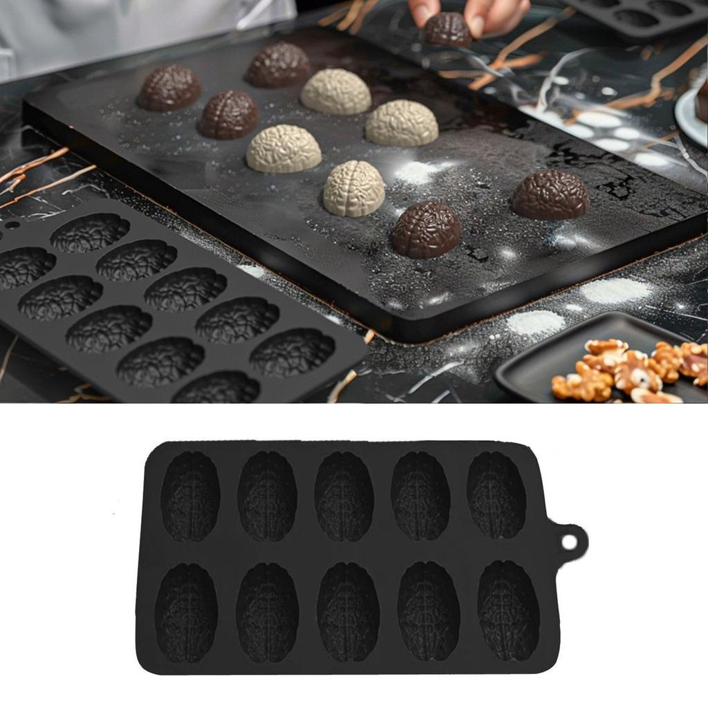 10-wnękowy silikonowy kształt mózgów do ciasta fondanowego, kreatywna forma czekoladowa na Halloween, odporna na ciepło, formy do pieczenia deserów