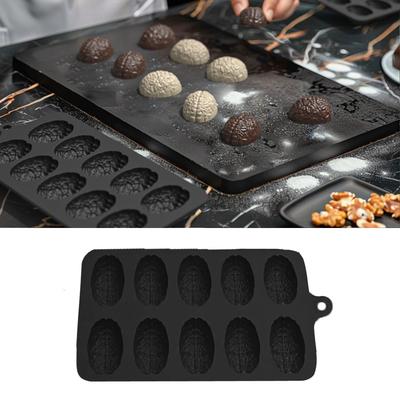 Moule en silicone à 10 cavités en forme de cerveau pour fondant, gâteau, chocolat, Halloween, résistant à la chaleur