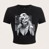 European station personalized retro street European and American style T-shirt women's alphabet printing navel top Spice girl sexy T-shirt