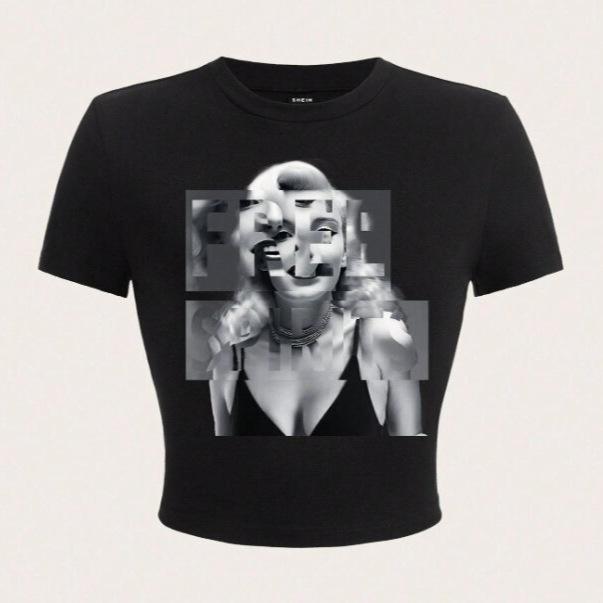 European station personalized retro street European and American style T-shirt women's alphabet printing navel top Spice girl sexy T-shirt