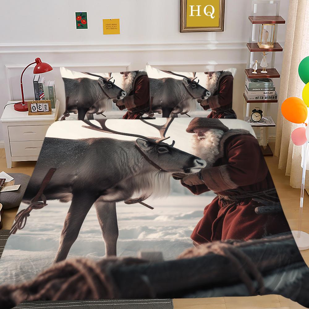 Jultomte Älg 3D-tryckt Polyester Örngott Täcke Två- eller Tredelat Set Tillgängligt