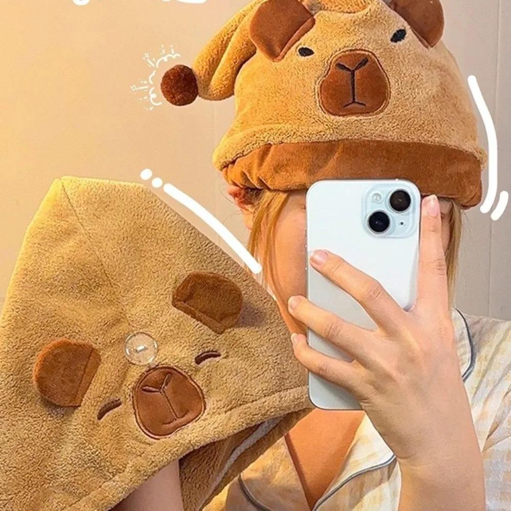 Quick Drying Capybara Towel Combed Cotton Shower Cap Gift Coral Velvet Bathing Cap  Pool