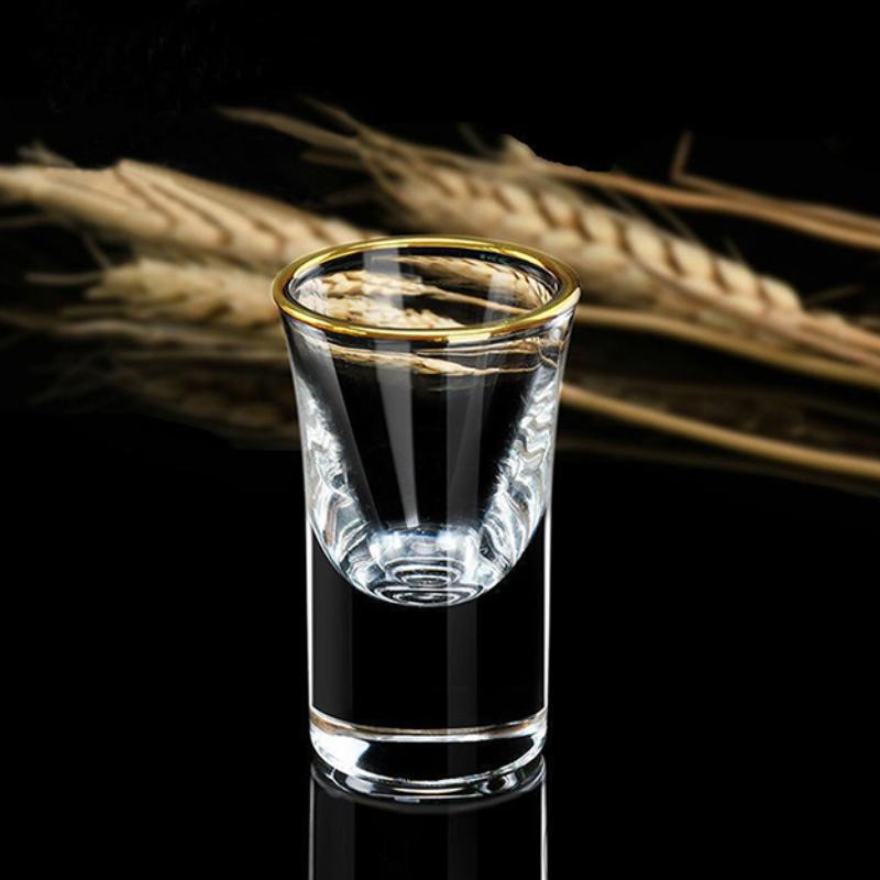 Golden Edged Small Wine Glass Luxury Vodka Glass Thick Bottom Baijiu Cup Transparent Drinkware Whiskey Glass Drinking Glasses