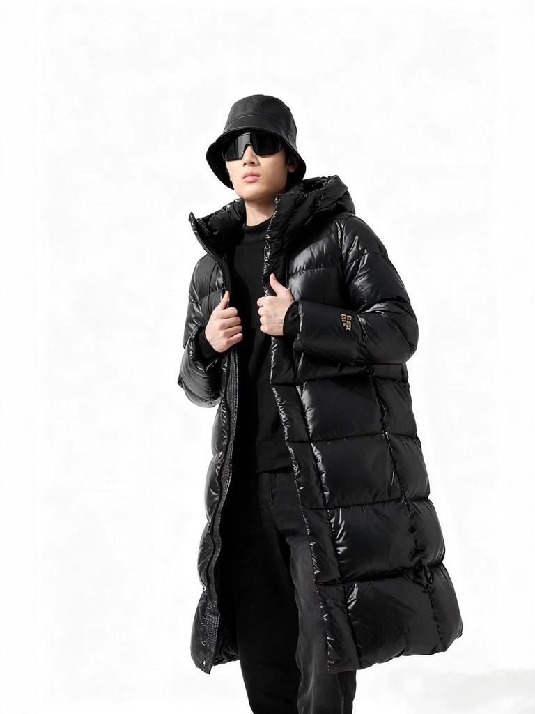 Black Gold Couple's High-End Hooded Long Down Jacket - Unisex, Over-the-Knee, Winter Warmth