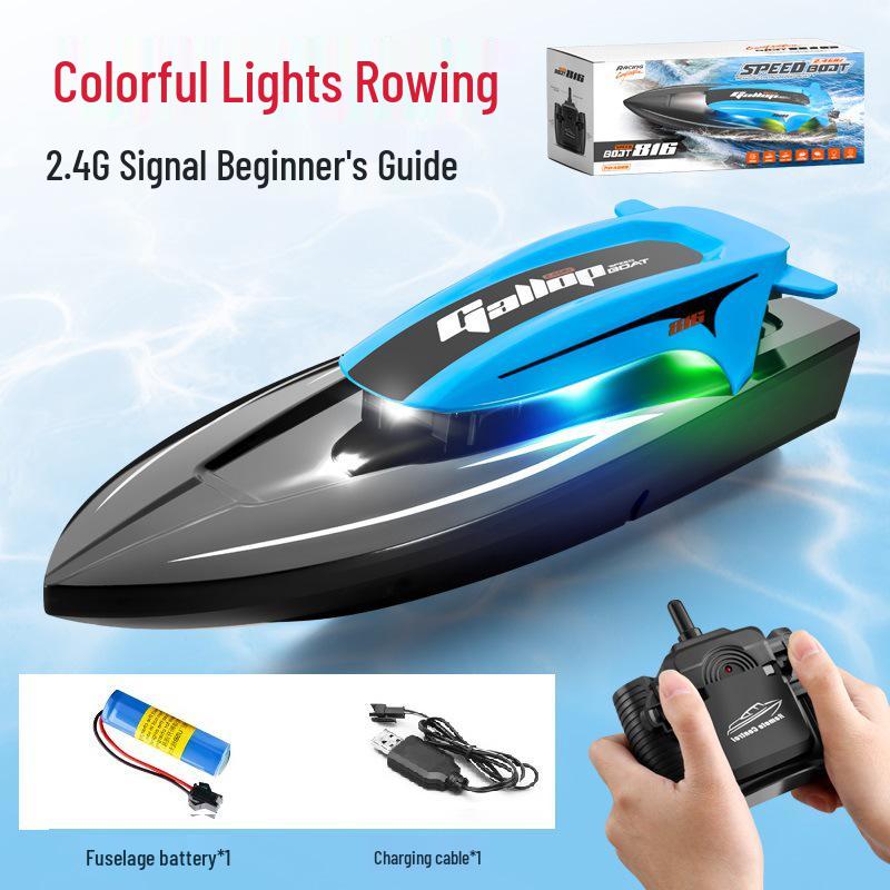2.4G High-Speed Remote Control Waterproof Electric Speedboat with Lights for Kids
