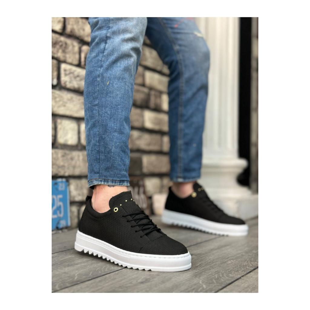 Ba0152 Lace-up High Sole Black Linen Men's Shoes