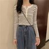 2025 Women's Striped Knitwear Slim Long Sleeve Base Layer Top for Spring and Autumn