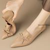 Fashion Phoentin Office Ladies Elegant Black Shoes Women's Pointed Toes Mid Heels 2025 New Genuine Leather Retro Pumps Bow Pointed