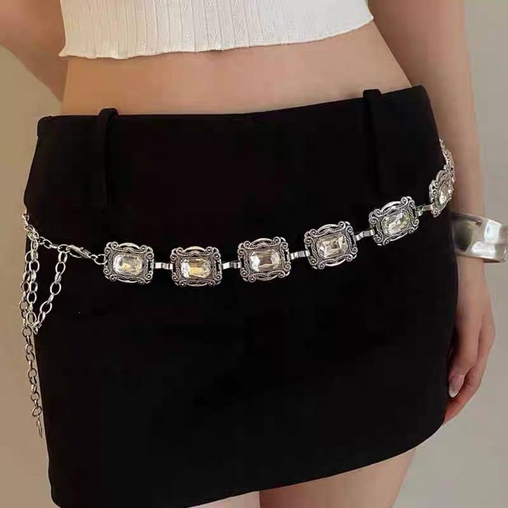 Fashion Metal Women's Waist Chain Adjustable Durable Retro Waist Chain Gold/Silver Carved Chain Belt