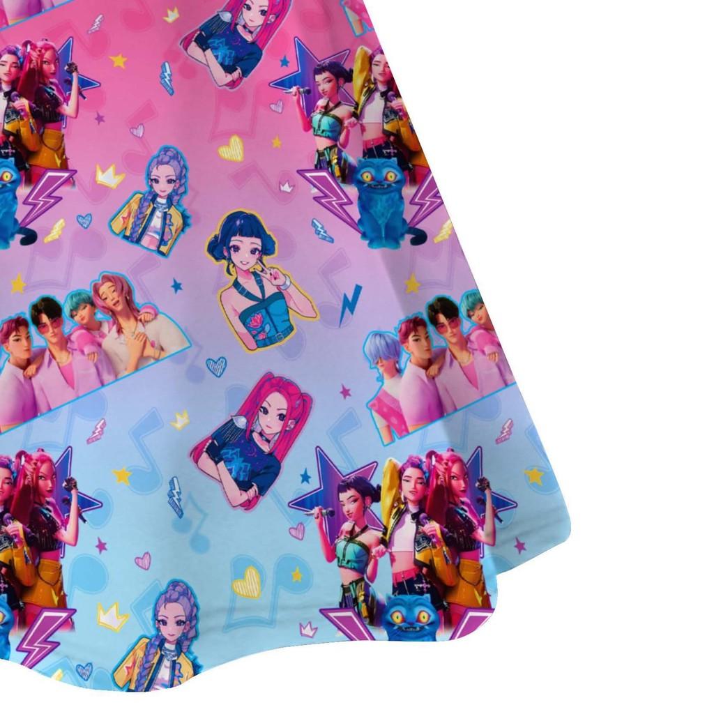 Kinder Mädchen Anime Cartoon K-Pop Dämonenjäger Aufdruck Rüschenärmel O-Ausschnitt Freizeitkleid Halloween Cosplay Kostüme