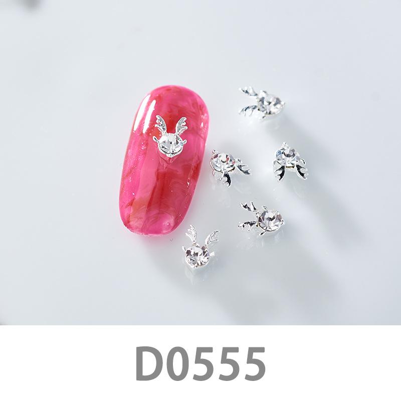 10Pcs Gold Silver Elk Antler Shape Alloy Diamond Nail Ornament Manicure Decoration Accessories