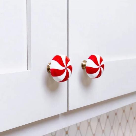 10/20/24Pcs Cabinet Door Knob Cover Christmas Peppermint Candy Drawer Closet Dresser Wardrobe Door Pull