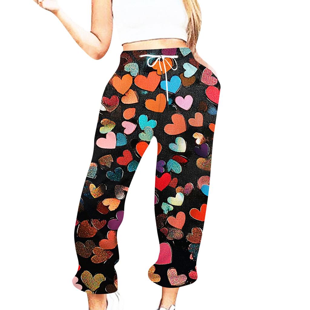 Women's Casual Fashion Valentine's Day Printed Casual Pants Sweatpants Trousers Drawstring Elastic Waist Drawstring Drawstring Drawstring Trousers
