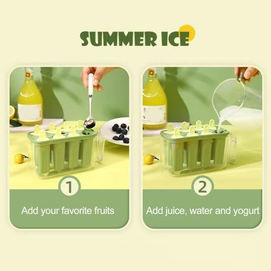 Eisform 8 Fächer Lebensmittelqualität Leicht zu lösen DIY Sommer Gefrierschrank Eis am Stiel Form Eisstiel Behälter Küchenzubehör