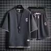 2024 Summer New Fashion Solid Color Short Sleeve T-shirt Suit Men's Casual Comfort Large Size High-Quality Sports Two-Piece Set