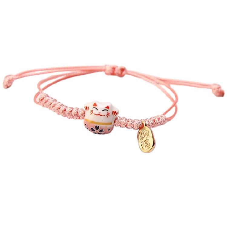 Cute Maneki Neko Couple Bangles Charm Versatile Lovely Ceramic Woven Bracelet