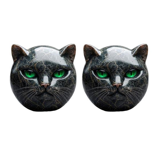 Black Cat Stone Marble Texture Cat Head Sculpture Hand-Carved Healing Stones Keepsake Gift for Cat Lovers Women Men