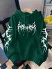 Minimalist Thorns and Spikes Printed Hooded Sweatshirt with Abstract Sharp Art Fonts on the Chest American Street Pullover Hoodie