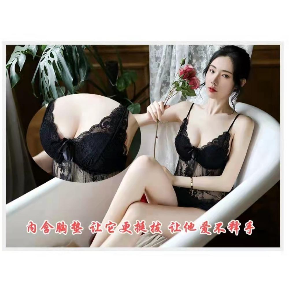 Fun Underwear Suspender Lace Nightdress Steel Tray Gathers Chest Pad Hot Transparent Passion Temptation Pajamas Women Wholesale