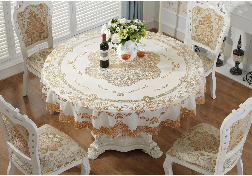 Large Round Table Water-proof Oil-proof Anti-scald Round Domestic Living Room Disk Table Hot Stamping Tablecloth Hotel Article
