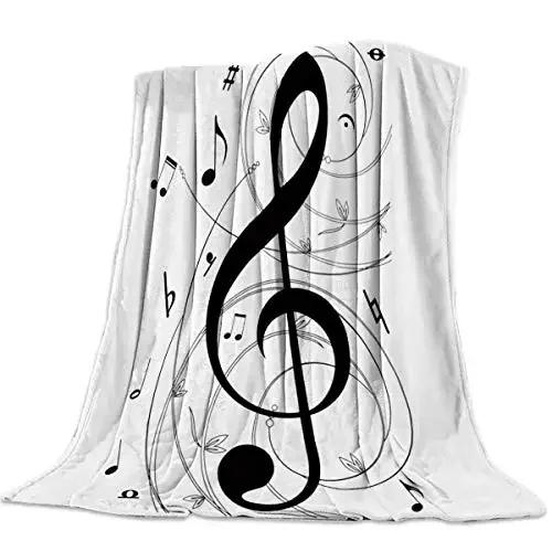 Music Note Flannel Throw Blanket Super Soft Lightweight Music Theme Blanket for Couch Sofa Bed Living Room Twin King Size