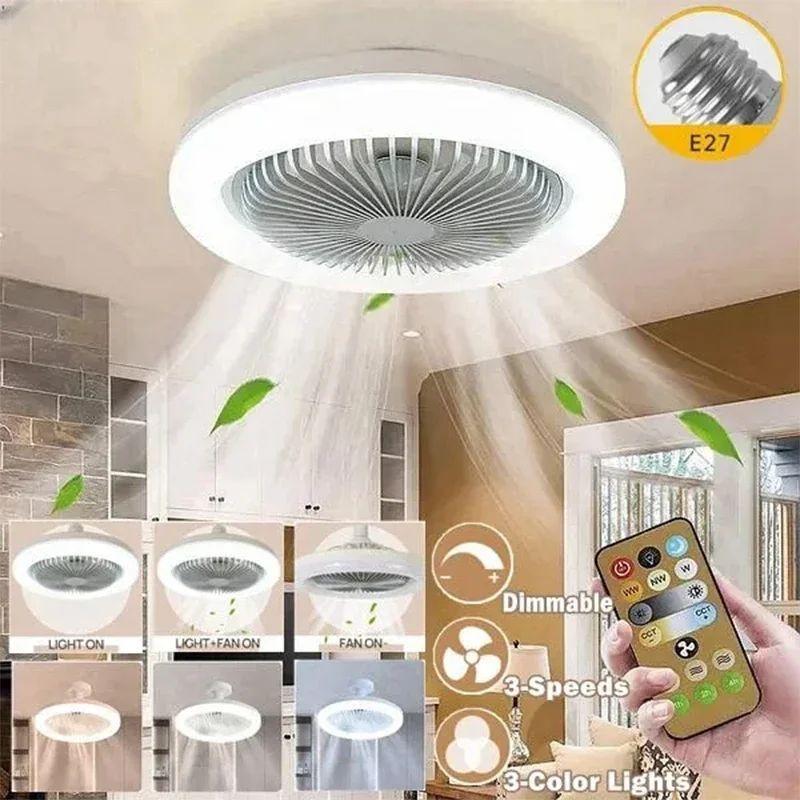 Remote Control Ceiling Fans with LED Lamp Ceiling Fan with E27 Converter Base Smart Silent Ceiling Fans For Bedroom Living Room