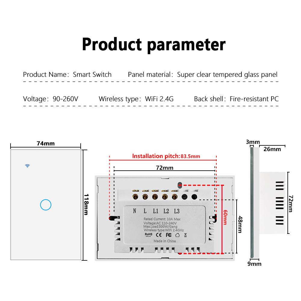 US Standard Zigbee Smart Glass Switch with Alexa Voice Control, App Support, and Customizable Single Zero Fire Switch